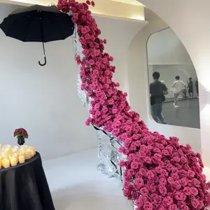 Flor artificial de casamento para decoração de parede, flor vermelha rosa para decoração de casamento