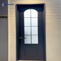 Porte d'entrée battante en alliage d'aluminium à rupture de pont thermique, double vitrage avec grille, insonorisée et étanche, pour villa moderne
