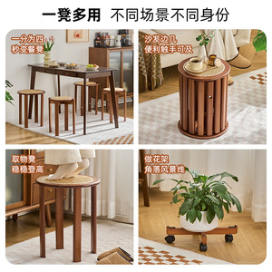 Rattan Stackable <b>Stool</b> <b>With</b> Wheels And Storage Home Coffee <b>Table</b> Or Low <b>Stool</b> For Living Room Or Bedroom - Product Image 5