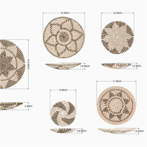Paniers muraux Boho <span class=keywords><strong>en</strong></span> macramé plat tissé, ensemble de 3 paniers <span class=keywords><strong>en</strong></span> rotin et <span class=keywords><strong>osier</strong></span>, décoration de jacinthe d'eau suspendue à la main africaine - Product Image 4