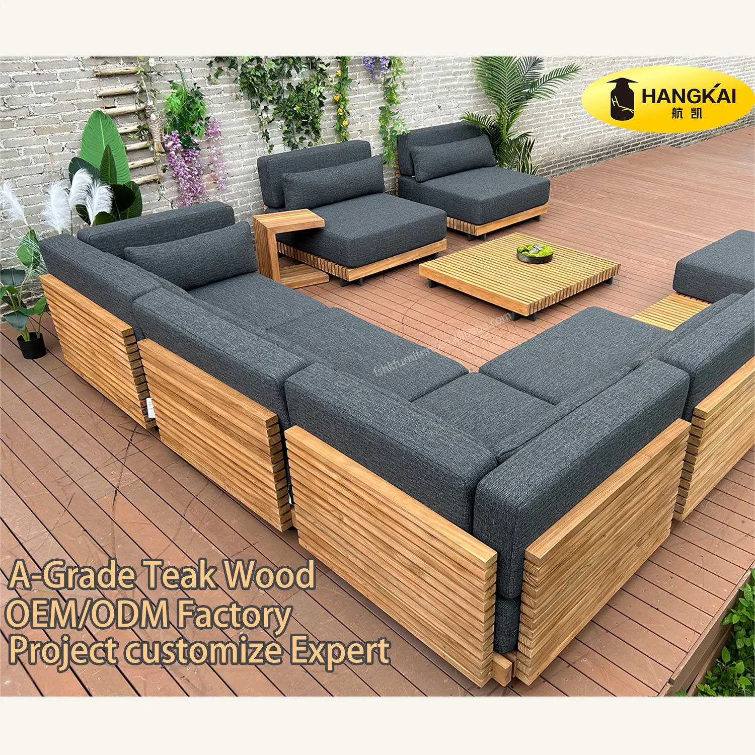 Meubles d'extérieur/jardin/patio de luxe moderne, ensemble de canapés en teck, meubles d'extérieur en teck
