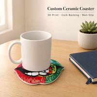 Sous-verre en céramique en forme de lèvres avec support en liège, motif drapeau national, impression personnalisée, décoration de table, pour tasses et mugs