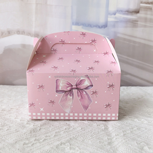 Sacs de Fête d'Anniversaire en Gros, Boîtes à Biscuits Roses avec Poignée Nœud, Emballage Mignon en Forme de Corne, Décoration de Table pour Bonbons et Desserts - Product Image 4
