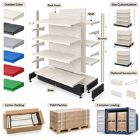 Étagère de présentation double face pour supermarché, robuste, blanche, avec panneau perforé, en métal, réglable