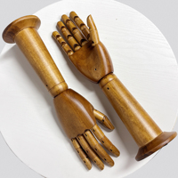 Présentoir mannequin homme vintage en bois brun de 36 cm sans tête avec poignet rotatif pour gants, bijoux, lunettes et montres