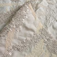 Tissu en coton léger brodé de perles et de paillettes pour robe, robe de soirée, manteau, vêtement de créateur, matière de confection de mode