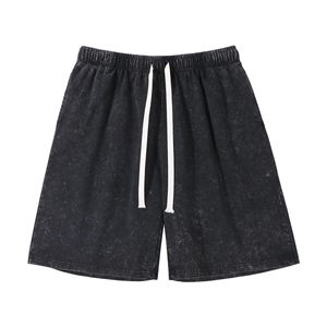 Pantalones Cortos Deportivos de Algodón para Hombre, Transpirables, con Cordón Ajustable, Cintura Media, Negros Lavados, Estilo Desgastado, Ajuste Holgado, Pierna Ancha, Casuales de Verano - Product Image 1
