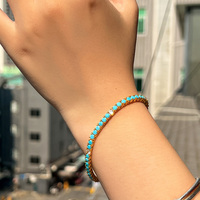 Nouveau Bracelet Chaîne Tennis Classique Plaqué Or Africain avec Pierres Turquoises Bleues Rondes de 3mm pour Femme et Fille, Bijoux Plaqué Or