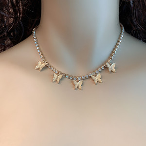 Fashion Butterfly <b>Choker</b> Necklace With Diamond Chain <b>Silver</b> Gold Color Party Jewelry Geometric Design Claw Setting - Product Image 1