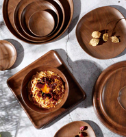 Service de table pour assiette à salade 8 ", assiettes en mélamine noir, Grain de bois gris