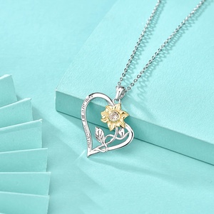 GP98 925 argento Sterling ciondolo collana a forma di cuore di girasole ciondolo tu sei il mio sole ciondolo collane regalo per donna - Product Image 4