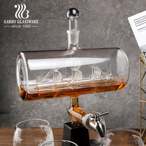 Carafe à <span class=keywords><strong>whisky</strong></span> 1000ml, livraison à la voile, nouveau design, cadeau de festival, verre cristal, avec <span class=keywords><strong>plateau</strong></span> en bois, 5 pièces - Product Image 2