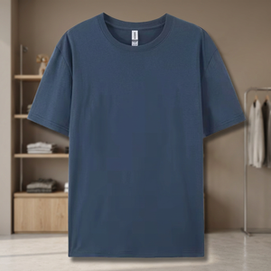 T-shirt décontracté pour homme, coupe régulière, élastique, couleur unie, manches courtes, 100% coton, tissu non tissé, XF123 - Product Image 3