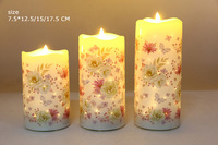 Set Lilin LED Tanpa Api Senmasine 3 Buah, Serat Optik Berkedip, Motif Bunga dan Rusa, Dekorasi Rumah