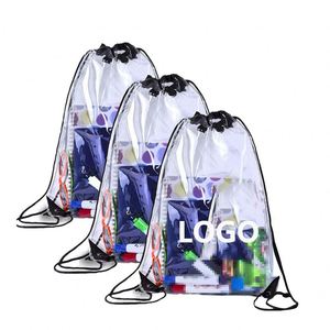 High Quality PVC Transparent Sports <b>Drawstring</b> <b>Backpack</b> Custom Logo Waterproof Clear Gym Storage Rope Pull Bag - Product Image 1