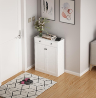 Meuble à chaussures moderne en métal à double porte et deux tiroirs pour salon, entrée, appartement et hôtel - Rangement durable et peu encombrant