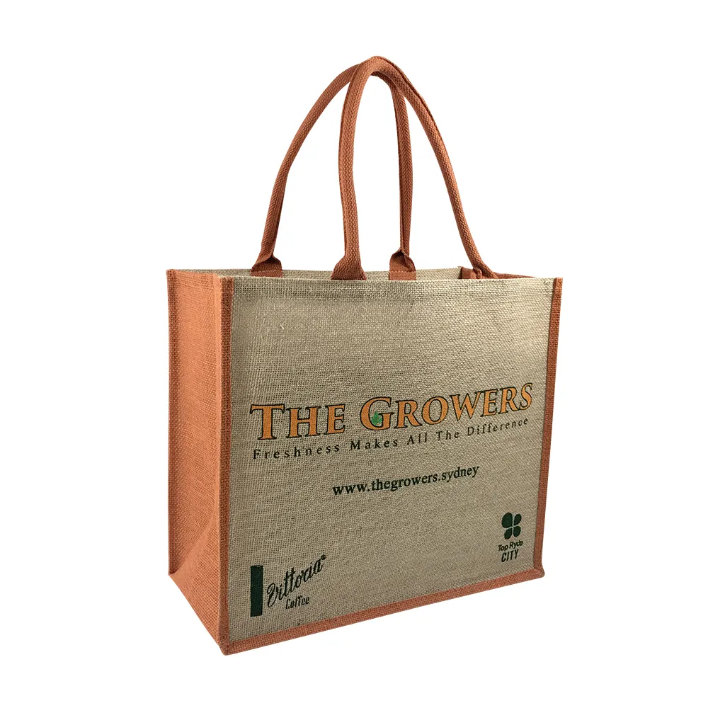 بيع بالجملة مخصص طباعة شعار الخيش الطبيعي صديقة للبيئة الجوت حقيبة حمل قابلة لإعادة التدوير