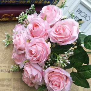 Роскошное украшение для дома и сада GIGA, искусственные шелковые цветы, букет из 12 роз, Искусственные Свадебные цветы из 100% ткани, розы