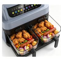 Friteuse à air à double panier avec fenêtre de visualisation en verre transparent, grande capacité 7,4 L, 2 zones de cuisson indépendantes, écran tactile numérique, finition synchronisée