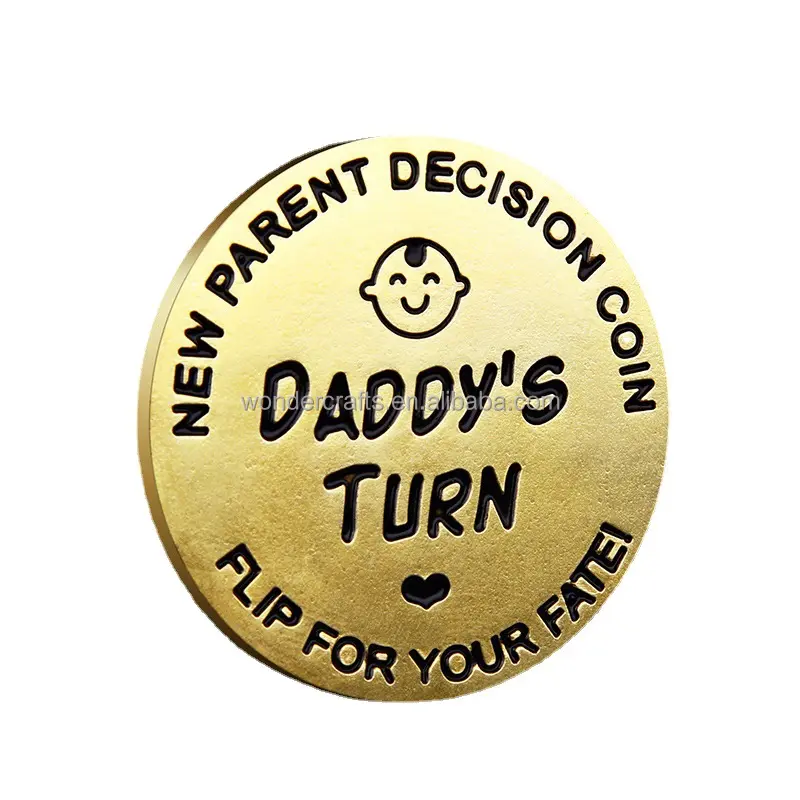 WD New design stock laser engraving double-sided new parent decision flip coin first time mom dad baby decision coin