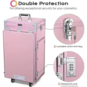 Table de manucure roulante pliable, table à ongles, valise de maquillage, chariot de rangement de voyage avec 4 tiroirs, miroir et haut-parleur - Product Image 2