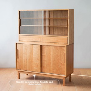 Solid Wood Sliding Door <b>Sideboard</b> North American Cherry Wood Living Room <b>Storage</b> Cabinet with Modern Design - Product Image 2