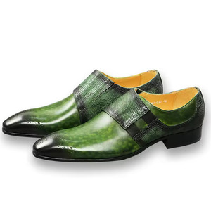Chaussures à lacets pour hommes de haute qualité, faites à la main, en cuir véritable, mode classique, affaires, vert, noir, personnalisées, mariage, légères - Product Image 1
