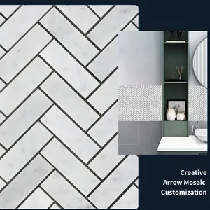 Venta de fábrica Azulejo de mosaico de mármol en espiga para decoración de pared Baño Cocina Espiga Carrara Mosaico de mármol blanco