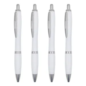 White Plastic Pen Hot Selling High Quality Promotional Metal Clip Pen Classic Plastic White Ball Pen With Custom Logo