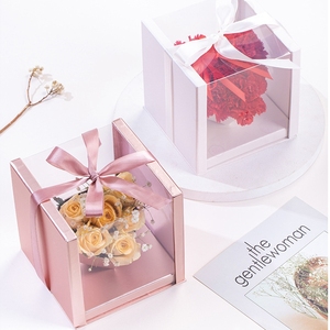 Confezione regalo personalizzata di lusso per san valentino <span class=keywords><strong>mamma</strong></span> <span class=keywords><strong>rosa</strong></span> scatole di fiori rosse <span class=keywords><strong>rosa</strong></span> scatola di fiori in plastica scatola di rose con finestra - Product Image 2