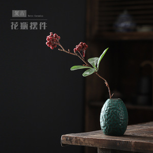 Retro <b>Ceramics</b> <b>Ceramic</b> <b>Vase</b> Set Green Textured Mini <b>Vases</b> For Home Decor Living Room Table Ornament - Product Image 2