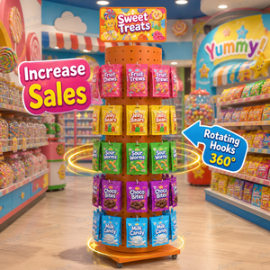 Exhibidor Metálico Giratorio de 360° Kainice con Ganchos para Colgar Dulces, Bocadillos, Galletas, Carne Seca en Bolsas, para Supermercados - Product Image 1