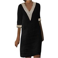 Robe d'été élégante mi-longue à manches longues en coton et lin à pois jacquard, col en V, style vintage décontracté