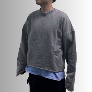 Maglietta a Maniche Lunghe Pesante Oversize Personalizzata Senza Stampa con Girocollo e Felpa Corta Boxy <span class=keywords><strong>Abbigliamento</strong></span> <span class=keywords><strong>Streetwear</strong></span> - Product Image 2