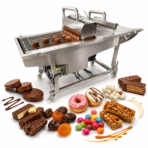 Línea Automática <span class=keywords><strong>de</strong></span> Recubrimiento <span class=keywords><strong>de</strong></span> Chocolate para Brownies, Rollos <span class=keywords><strong>de</strong></span> Pastel, Madeleines, Donas, Donas en Anillo, Profiteroles, Pasteles Daneses y Palmiers - Product Image 1