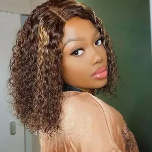 #4/27 Silky Kinky Curly HD Cierre Raw Virgin Vietnamita Doble dibujado Original <span class=keywords><strong>Cabello</strong></span> humano Glueless <span class=keywords><strong>Corto</strong></span> 5x5 2x6 Transparente - Product Image 4