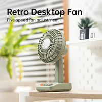 Ventilateur de bureau rétro 2000mAh rechargeable USB, moteur silencieux sans balais avec lumière pour voiture et bureau KC PSE