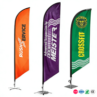 Drapeau de plage à thème sportif imprimé par transfert thermique en polyester, forme rectangulaire, plume, goutte d'eau, vente en gros, pour café