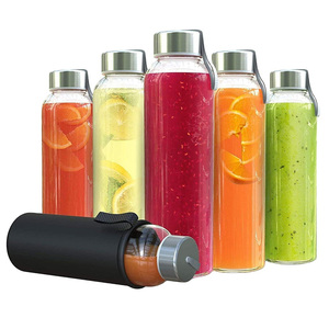 Bouteilles en verre personnalisées avec logo 300ml 500ml 750ml sans BPA, sans plomb, de qualité alimentaire, avec couvercle cylindrique pour <span class=keywords><strong>Tequila</strong></span>, Jus et Café - Product Image 1