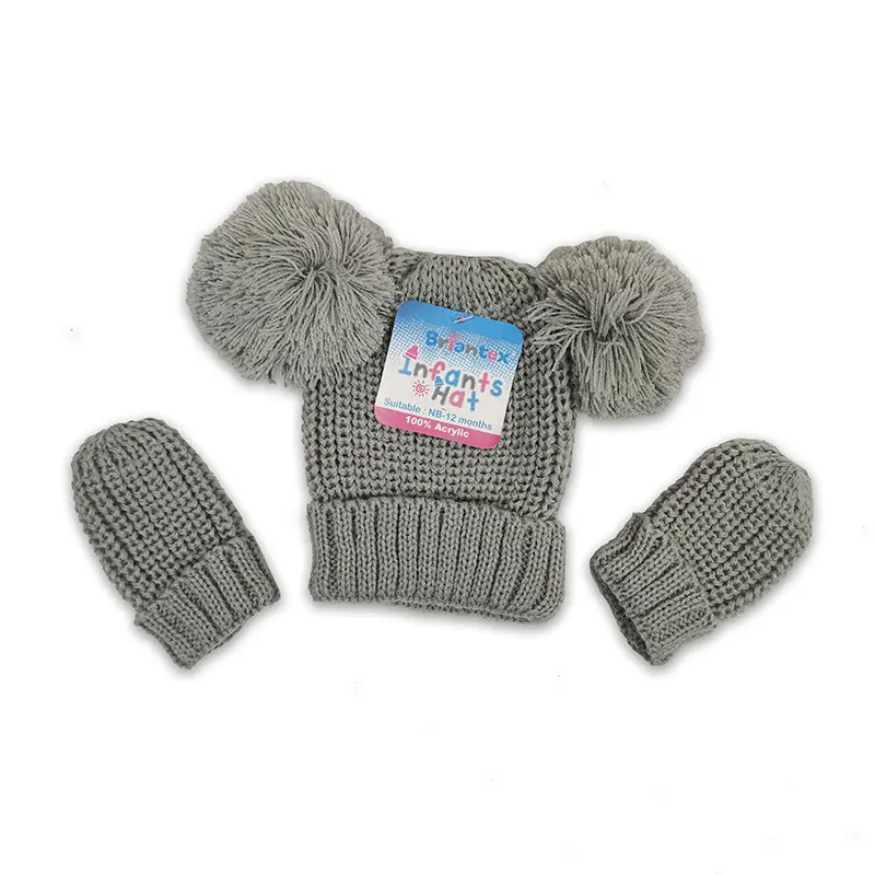 Briantex 겨울 패션 Pompom 유아 비니 100% 아크릴 따뜻한 아기 모자 장갑 세트 스트라이프 유니섹스 일반 핫 세일 니트