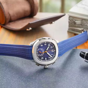 High-quality Blue Mechanical Watch Luxury Designer Watch Rubber Strap Ultra-thin <b>Chronograph</b> <b>Automatic</b> Men Mechanical Watches - Product Image 4