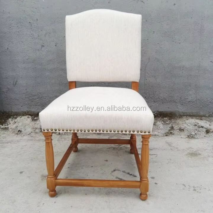French Style White Fabric Dining Chair Upholstered for Home Office Bar Apartment Workshop Use