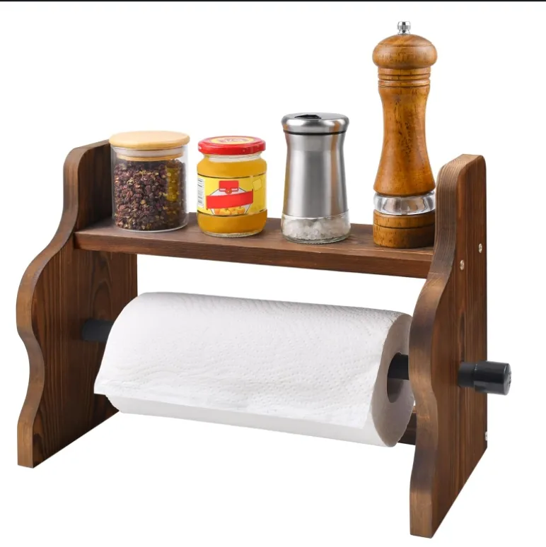 Wall Mounted Shelf Wood Paper Towel Holder With Shelf Rustic Wall For Bathroom With Towel
