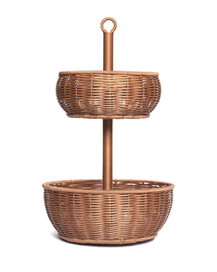 Moderne 2-Tier Plastic Rotan Rieten Fruitmand Milieuvriendelijk Geweven Ontwerp Voor Buitenfeesten Winkelen En Opslag - Product Image 4