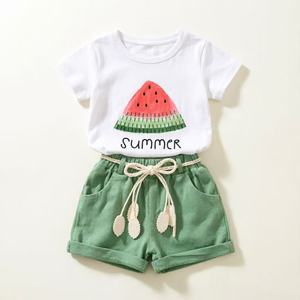 Conjunto de Ropa de Verano para Niñas de 2 a 8 Años, Precio de Fábrica, Camiseta de Manga Corta con Estampado de Sandía y Pantalones Cortos, Conjunto de 2 Piezas, Trajes para Niños - Product Image 2