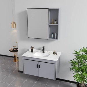 Mueble de Baño Moderno de Aluminio de Alta Calidad al por Mayor con Espejo y Lavabo de Piedra para Hoteles - Product Image 2