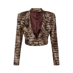 Blazer con Estampado Animal para Mujer, Corto, de Manga Larga, Cuello Camisero, Botón Único, Tejido de Poliéster y Rayón, Estilo Invernal - Product Image 1