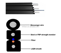Kabel Serat Optik Drop FTTH Outdoor Flat 1 2 4 Core Singlemode G.652D G657A1 G657A2 Aerial Kawat Baja Hitam