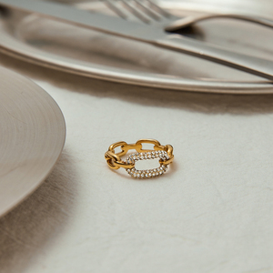 J & D Thời Trang Nhẫn Đồ Trang Sức Phong Cách Cổ Điển 18K Mạ Vàng Nhẫn Thép Không Gỉ Zircon Hình Bầu Dục Màu Trắng Zircon Liên Kết Đóng Dây Đeo Vòng - Product Image 6