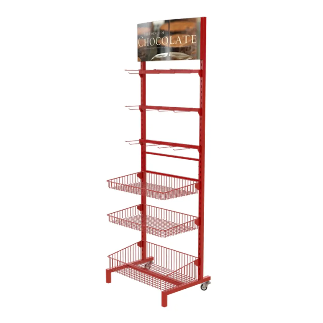 Store Retail Snack Food Potato Chip Metal Wire Display Rack Drink Candy Cookies Storage Basket Display Stand